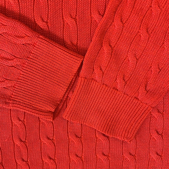 Lauren Ralph Lauren Wide Neck Cozy Red Cable Knit Sweater Silky Cotton Blend XL - Picture 5 of 14